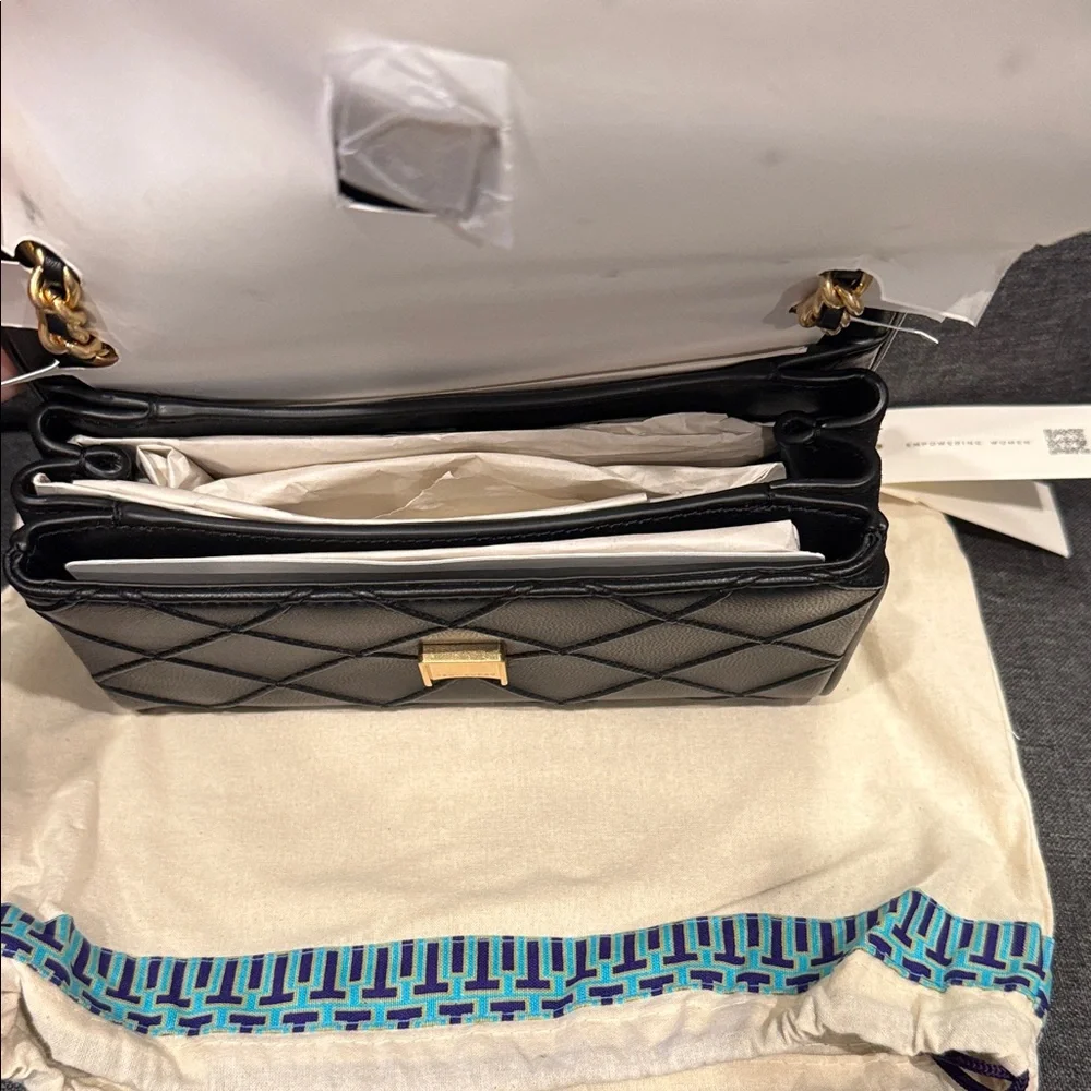 Tory Burch Black Quilted Bag with Gold Chain